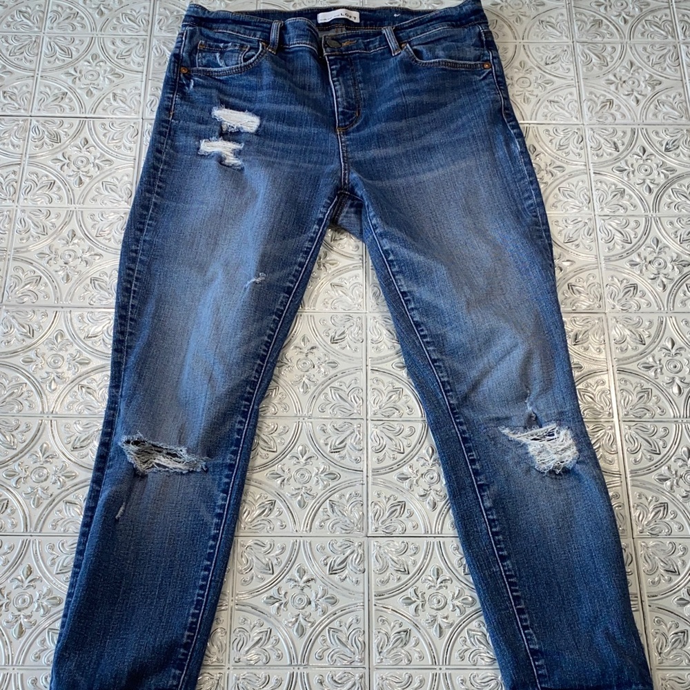 LOFT Made & Loved Curvy Skinny Distressed Blue Jeans 29 / 8